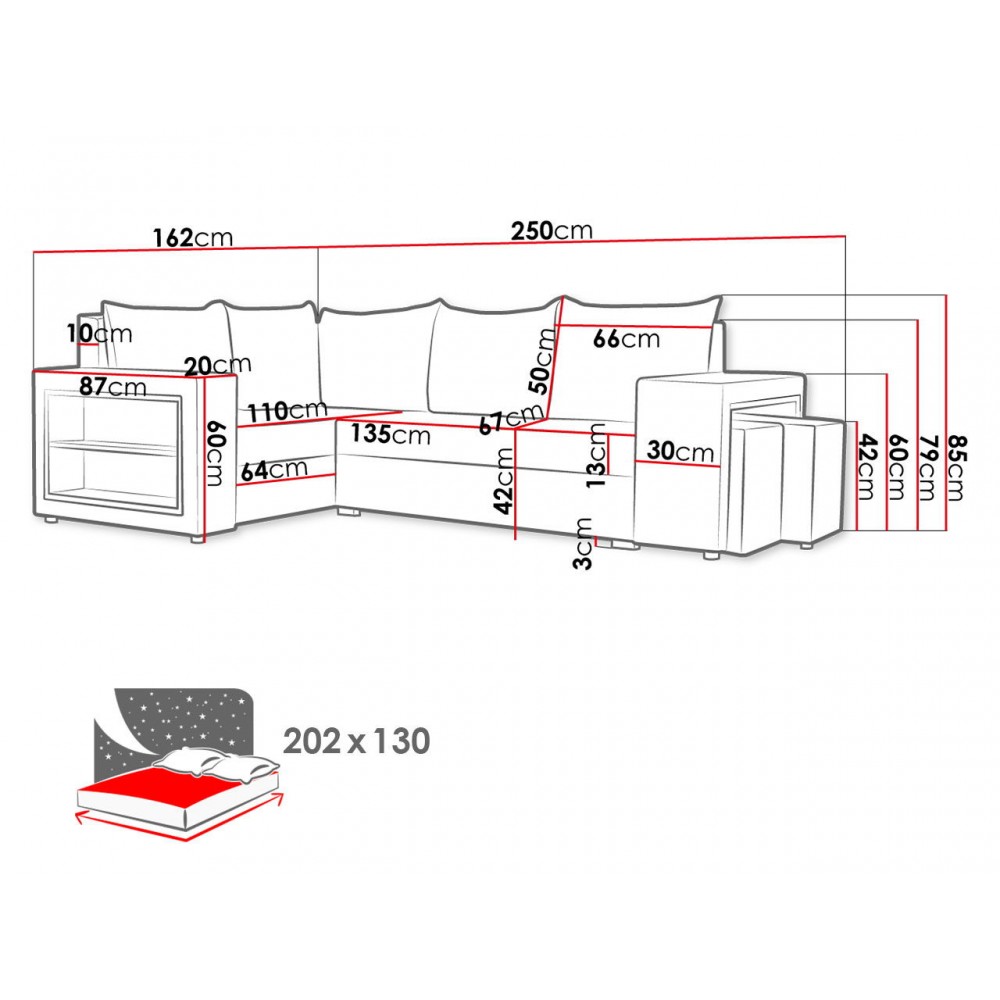 Γωνιακός καναπές Milano-Gkri-mauro-Δεξιά