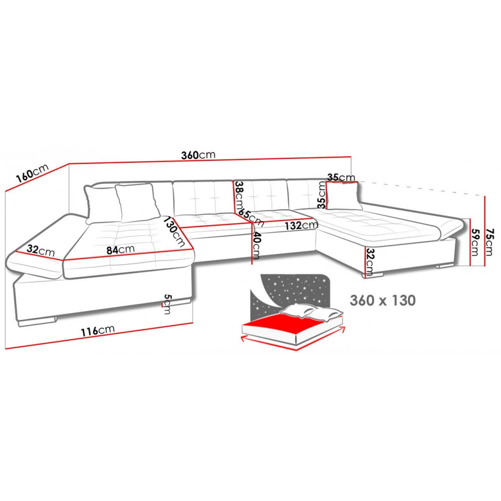 Γωνιακός καναπές Alia 360x160x75