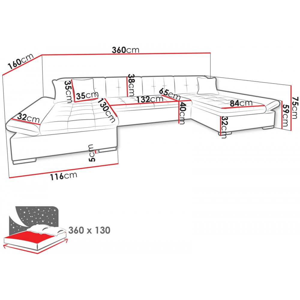 Γωνιακός καναπές Alia 360x160x75