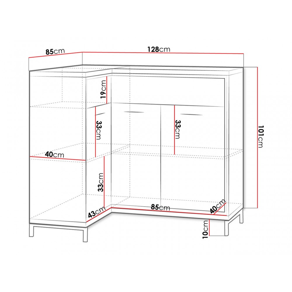 Γωνιακός μπουφές Mediolan 15K-Fusiko-Αριστερή-Με ποδαρικό