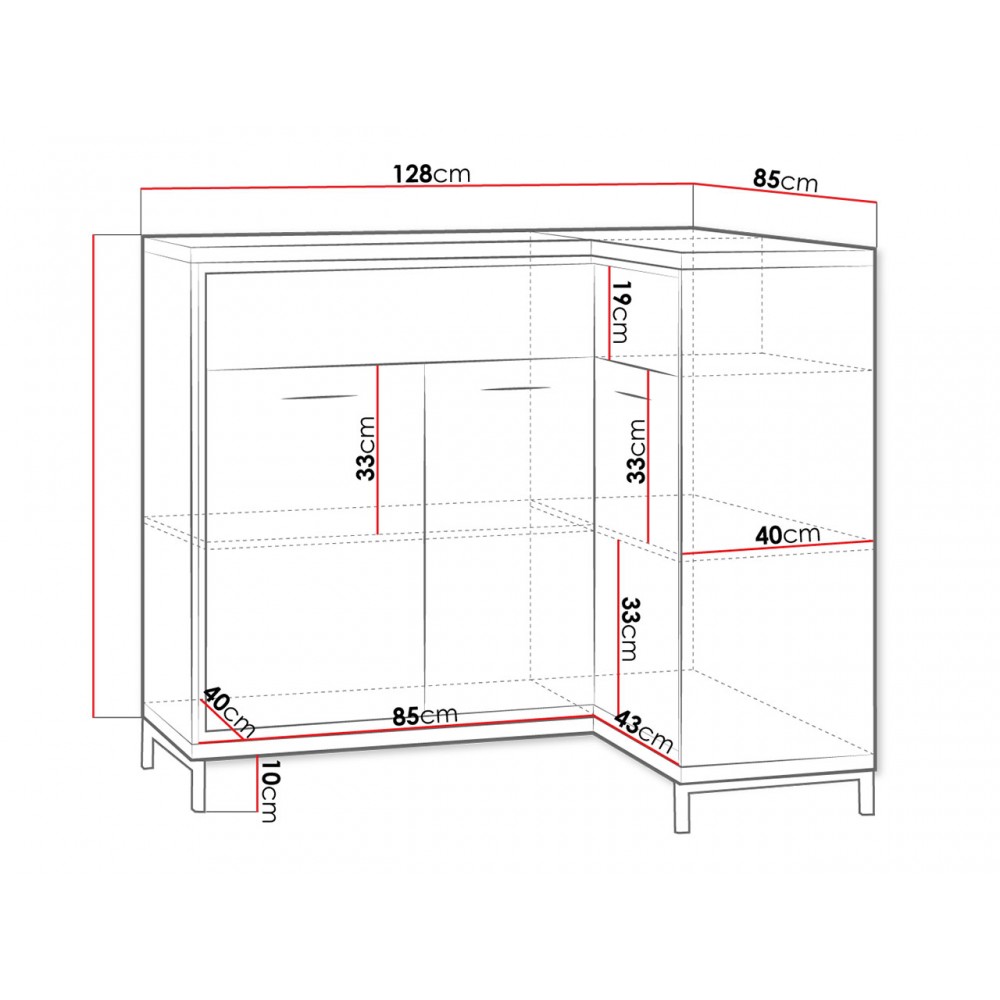 Γωνιακός μπουφές Mediolan 15K-Fusiko Special-Δεξιά-Με ποδαρικό