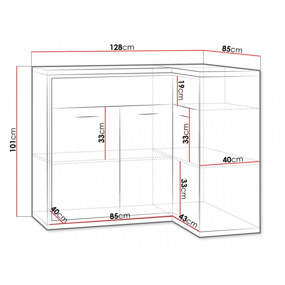 Γωνιακός μπουφές Mediolan 15K-Fusiko Special-Δεξιά-Χωρίς ποδαρικό