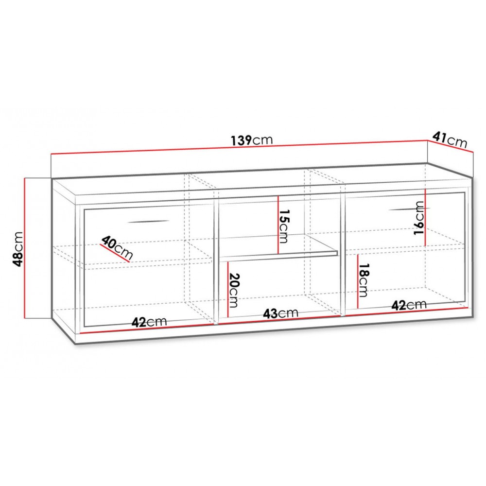 Έπιπλο τηλεόρασης Mediolan-Fusiko-Μήκος: 139 εκ.-Χωρίς ποδαρικό