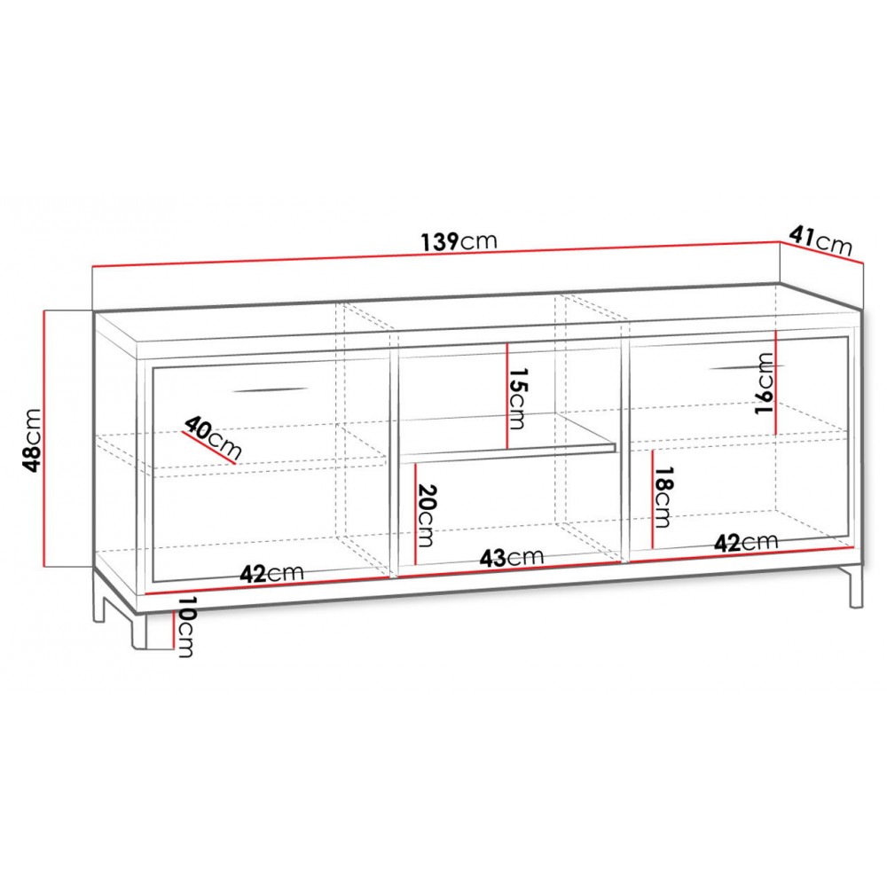 Έπιπλο τηλεόρασης Mediolan-Fusiko Special-Μήκος: 139 εκ.-Με ποδαρικό