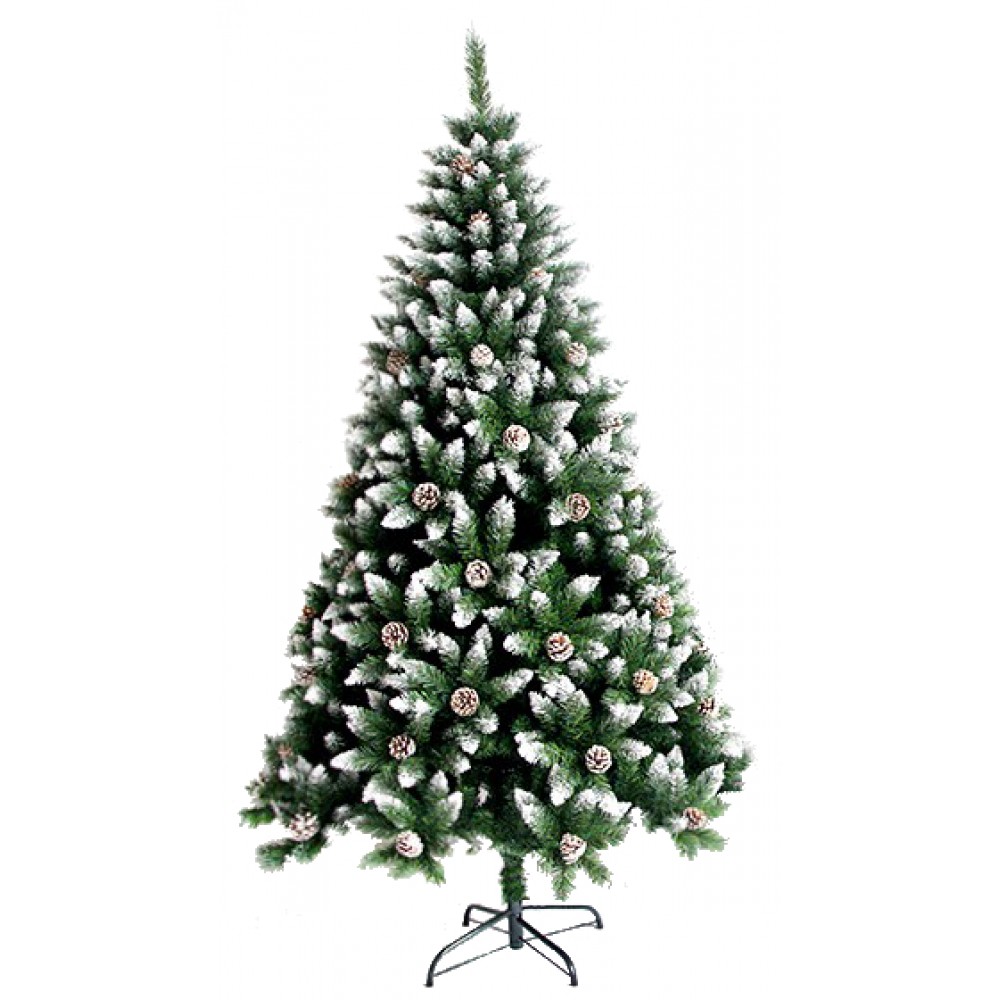 Χριστουγεννιάτικο δέντρο πράσινο χιονισμένο με κουκουνάρια 180cm