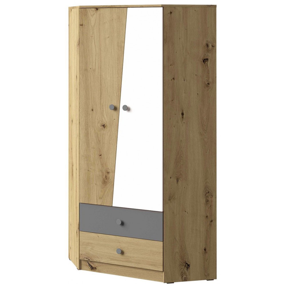 Γωνιακή Ντουλάπα Nero 02 δίφυλλη-Fusiko-Leuko-Gkri