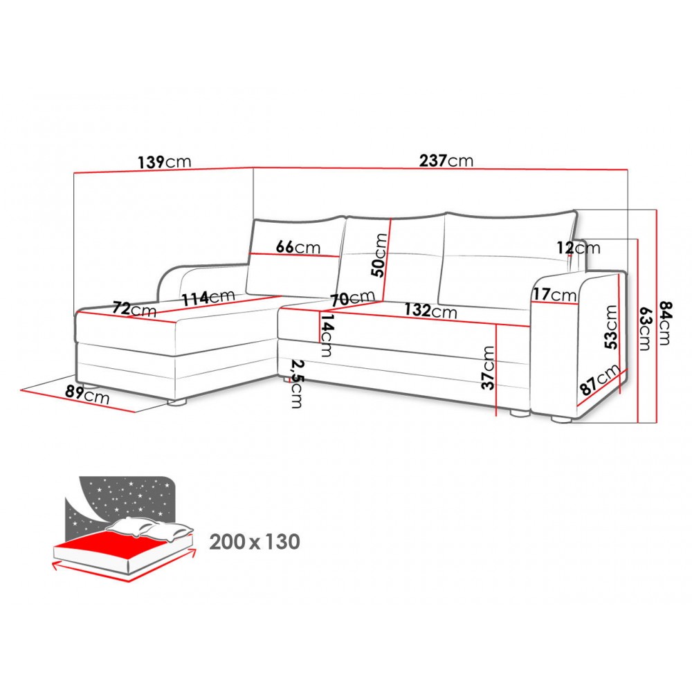 Γωνιακός καναπές Hewlet Bis-Gkri Skouro - Gkri