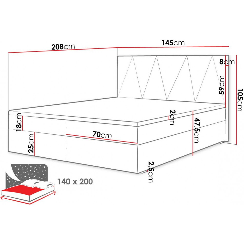 Επενδυμένο κρεβάτι Fado III με στρώμα και ανώστρωμα-140 x 200-Mpez
