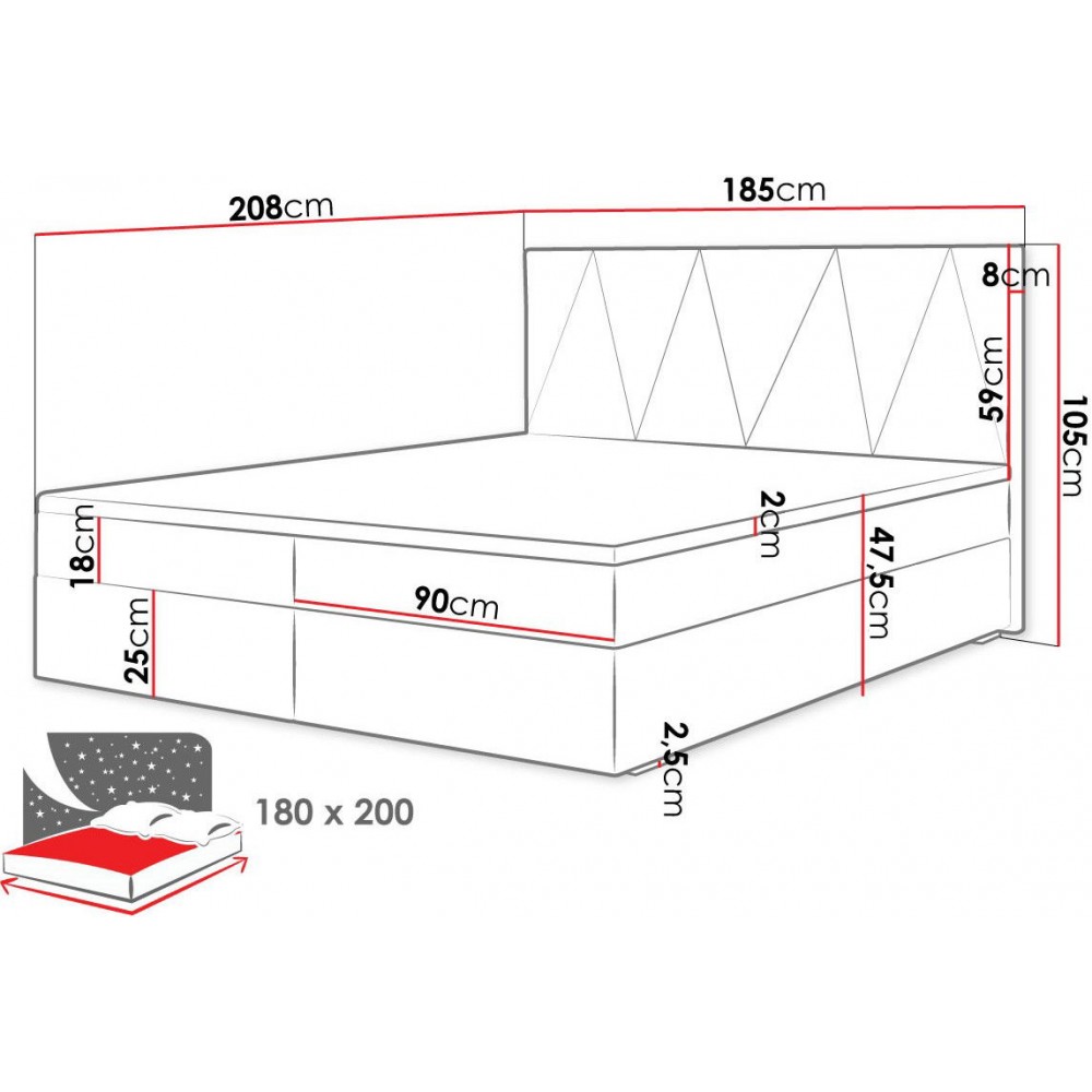 Επενδυμένο κρεβάτι Fado III με στρώμα και ανώστρωμα-180 x 200-Mauro