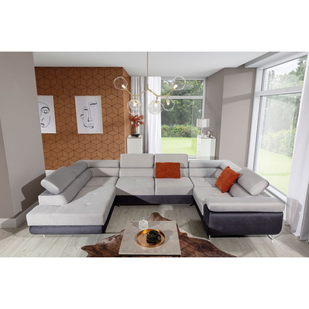 Γωνιακός καναπές Ollenne-Αριστερή-Gkri anoixto - Gkri skouro