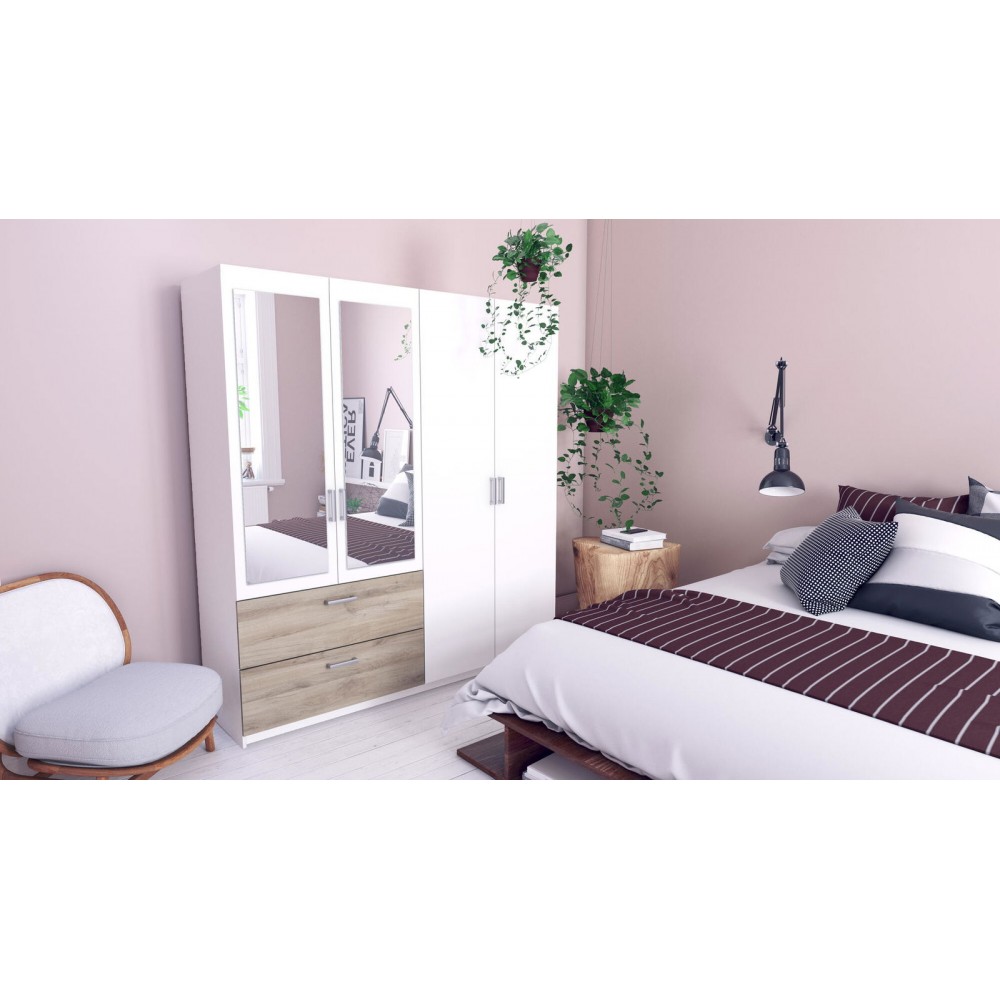 Ντουλάπα Coben τετράφυλλη-Δρυς - Λευκό