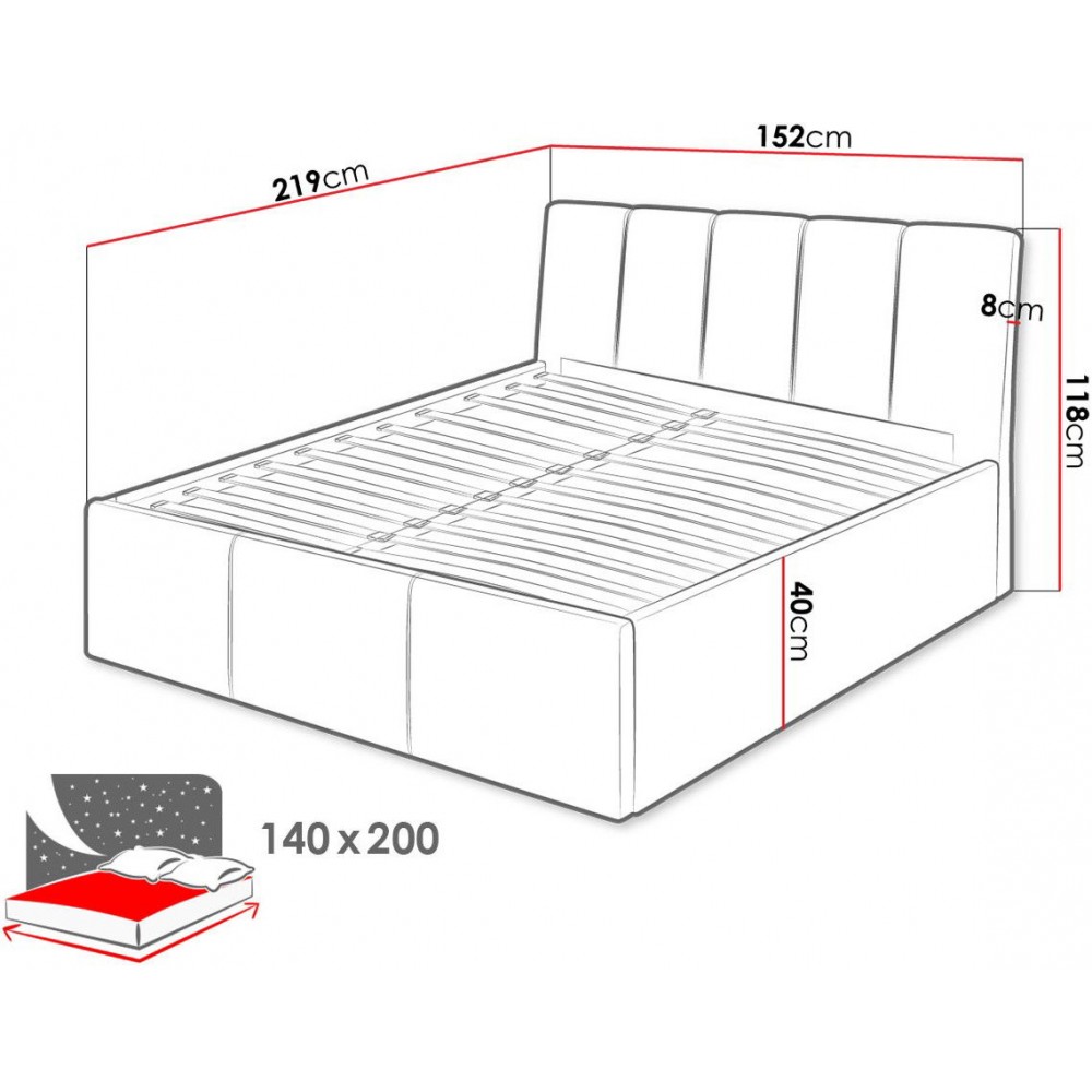Επενδυμένο κρεβάτι Sensi-Gkri-140 x 200