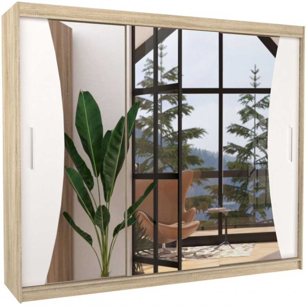 Ντουλάπα Maribo 250 συρόμενη-Drus-Leuko 250x58x215