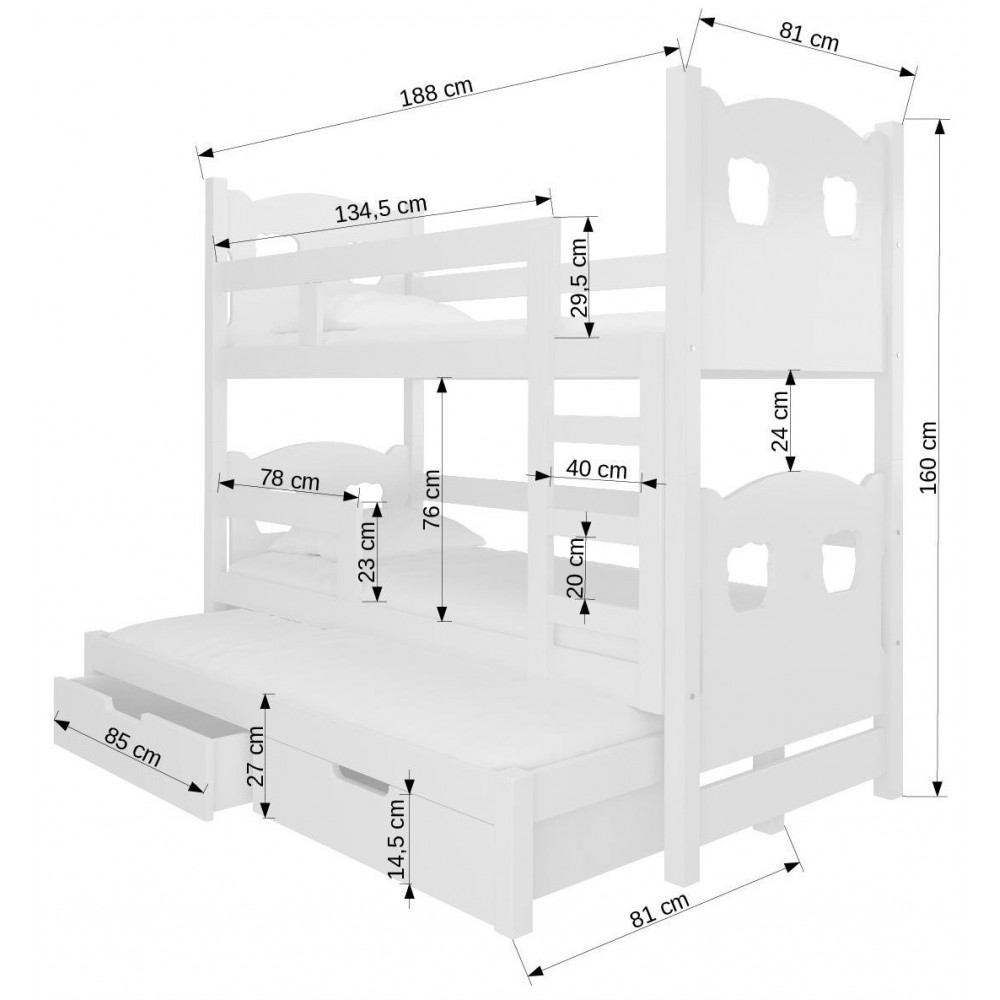 Κουκέτα Sero plus 3B-Leuko-Roz 188x81x160