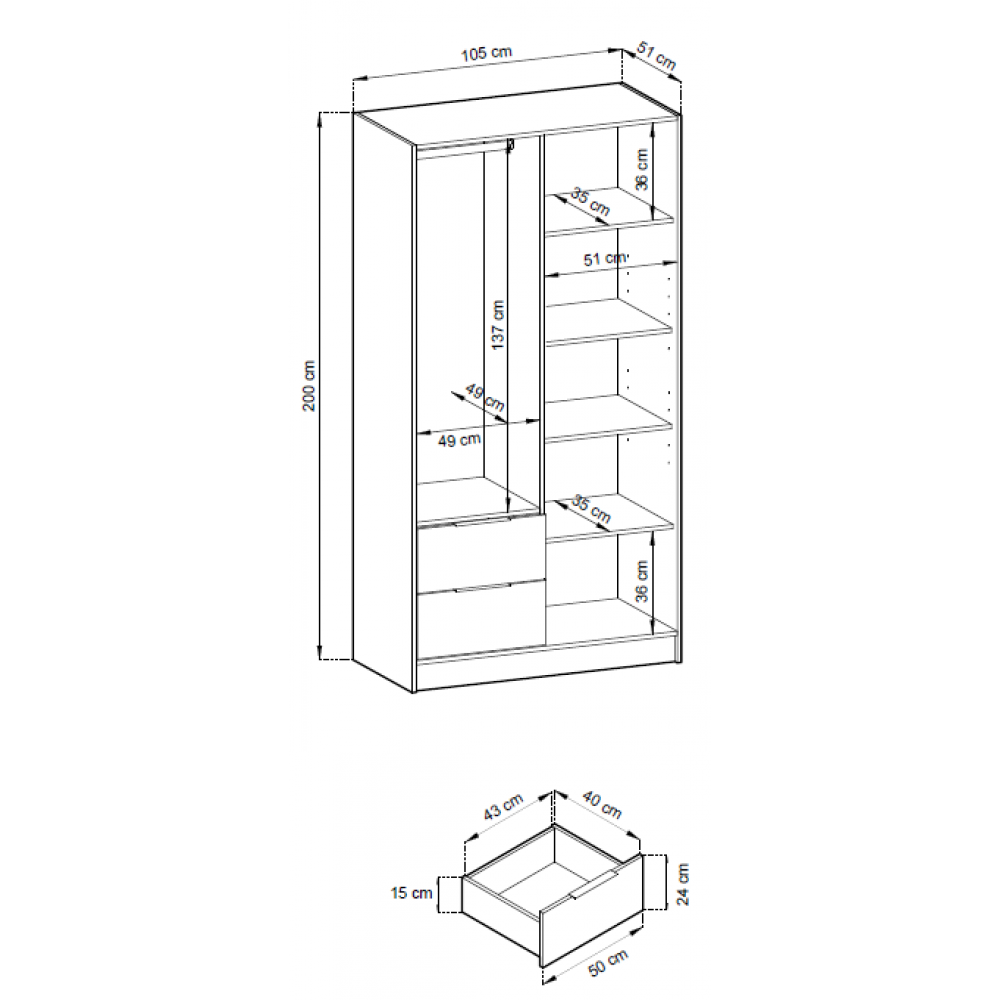 Ντουλάπα Nolan Δίφυλλη-Grafitis