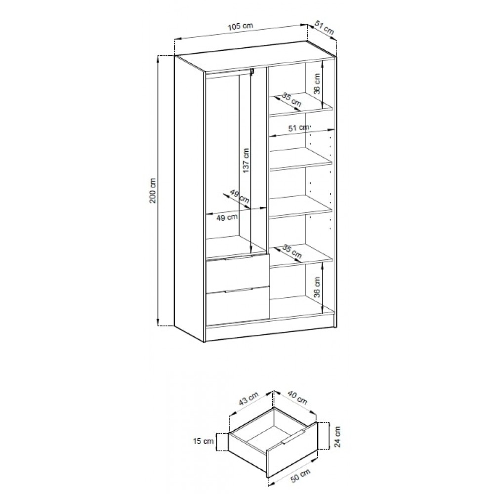 Ντουλάπα Nolan Δίφυλλη με καθρέπτη-Gkri