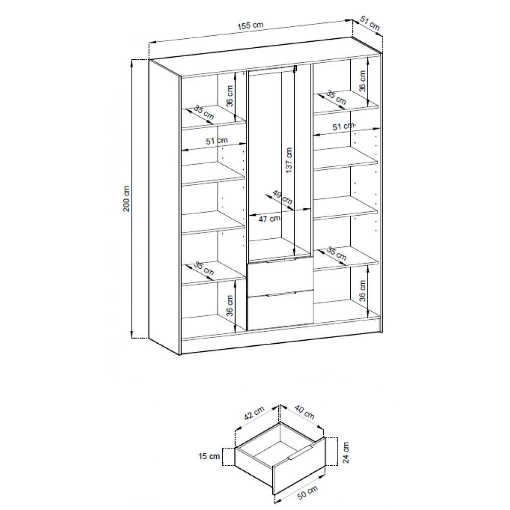 Ντουλάπα Nolan Τρίφυλλη με καθρέπτη-Gkri