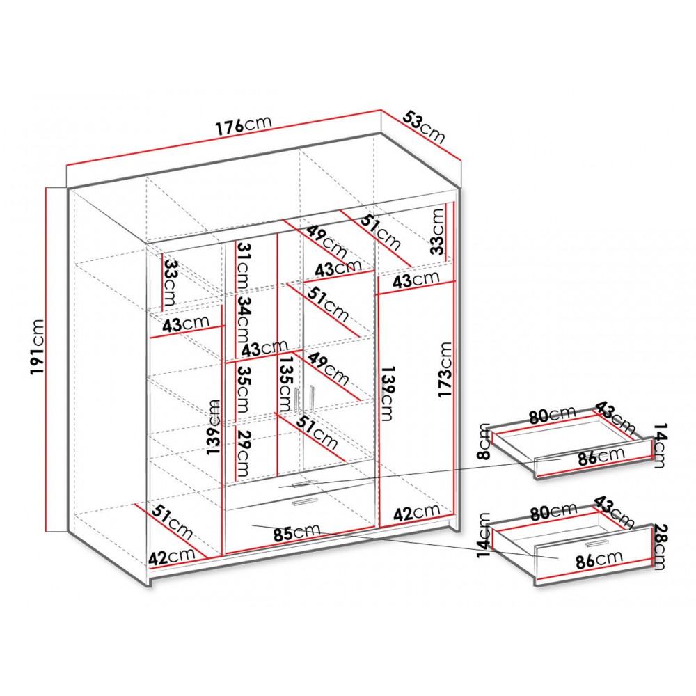 Ντουλάπα τετράφυλλη Elena 4D-Leuko