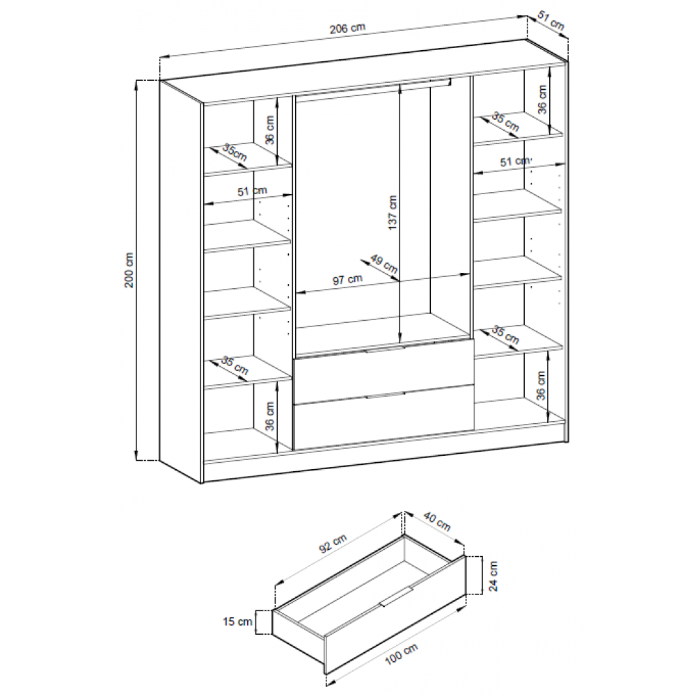 Ντουλάπα Nolan Τετράφυλλη με καθρέπτη-Fusiko