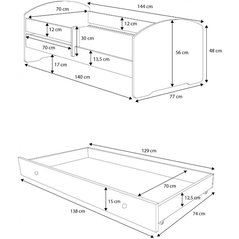 Παιδικό Κρεβάτι Belossi-140 x 70-Με προστατευτικό-Leuko-Roz 144x78x58