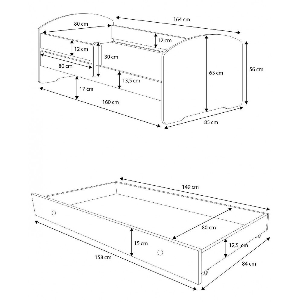 Παιδικό Κρεβάτι Belossi-160 x 80-Με προστατευτικό-Leuko-Roz 164x88x63