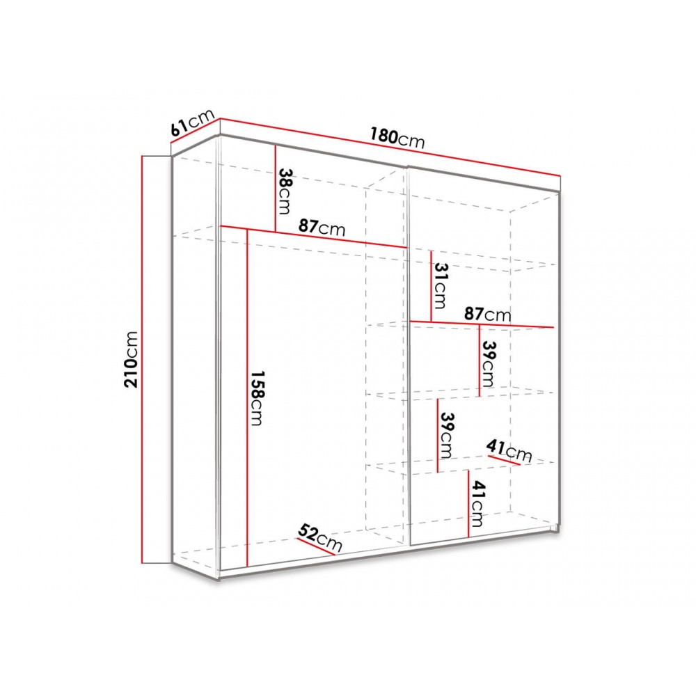 Ντουλάπα Συρόμενη Delta V-180 x 61 x 210 εκ.-Kafe Skouro