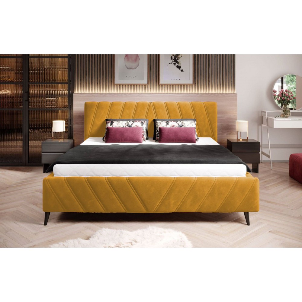 Επενδυμένο κρεβάτι Calisty-Moustardi-140 x 200