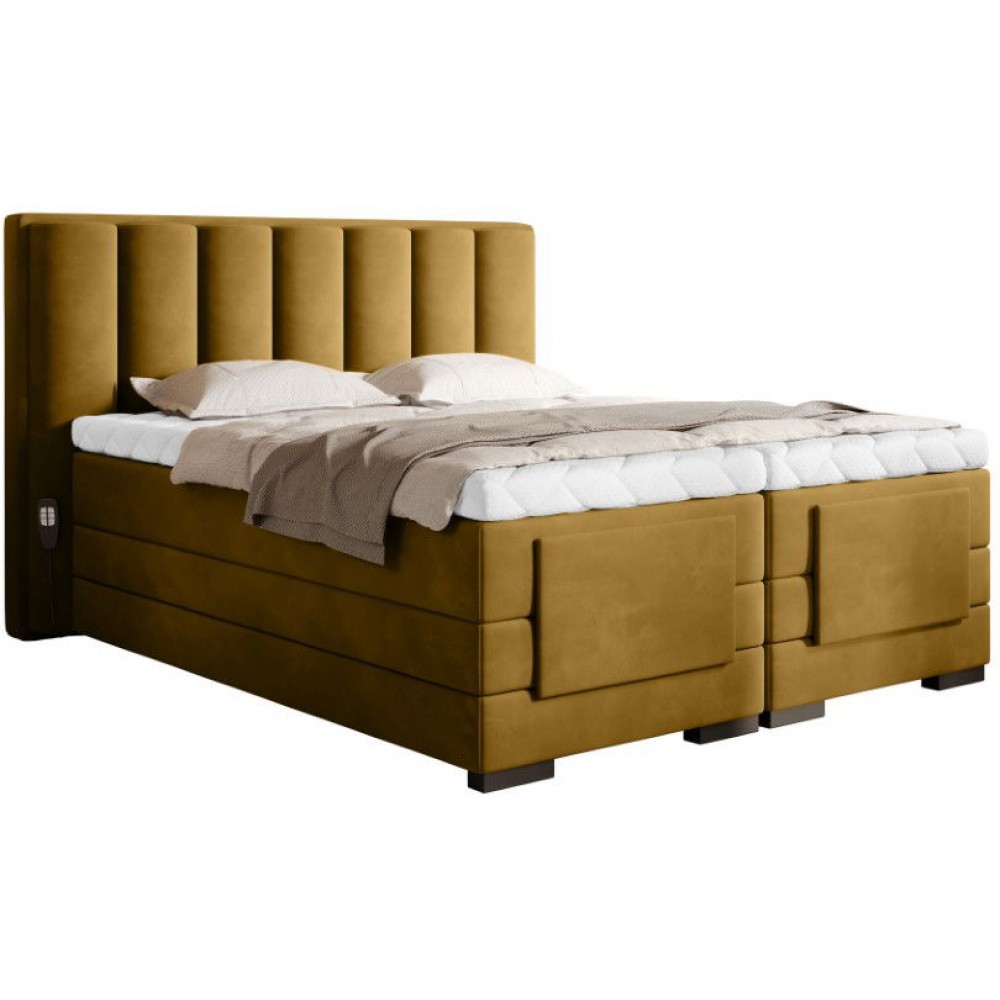 Επενδυμένο κρεβάτι Villard με στρώμα και ανώστρωμα-Moustardi-140 x 200