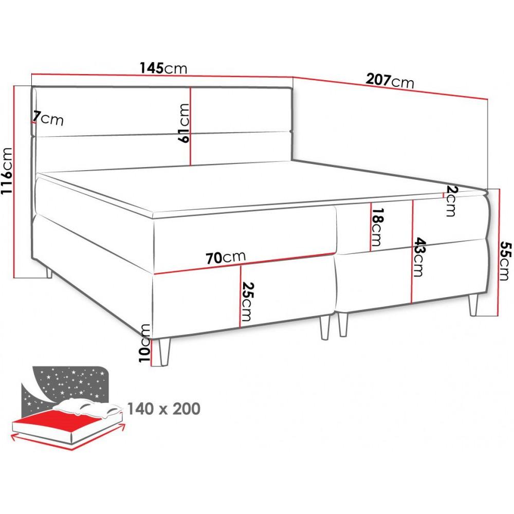 Επενδυμένο κρεβάτι Flo με στρώμα και ανώστρωμα-Mpez-140 x 200