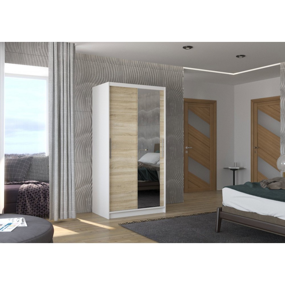 Ντουλάπα Condra 100 συρόμενη-Leuko Fusiko 100x58x200