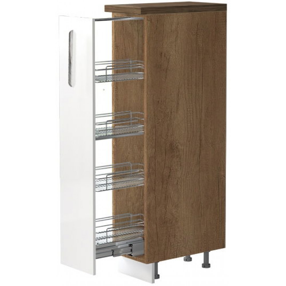 Επιδαπέδιο ντουλάπι ψηλό Raval K14-30-1KZ-Φυσικό σκούρο - Λευκό γυαλιστερό