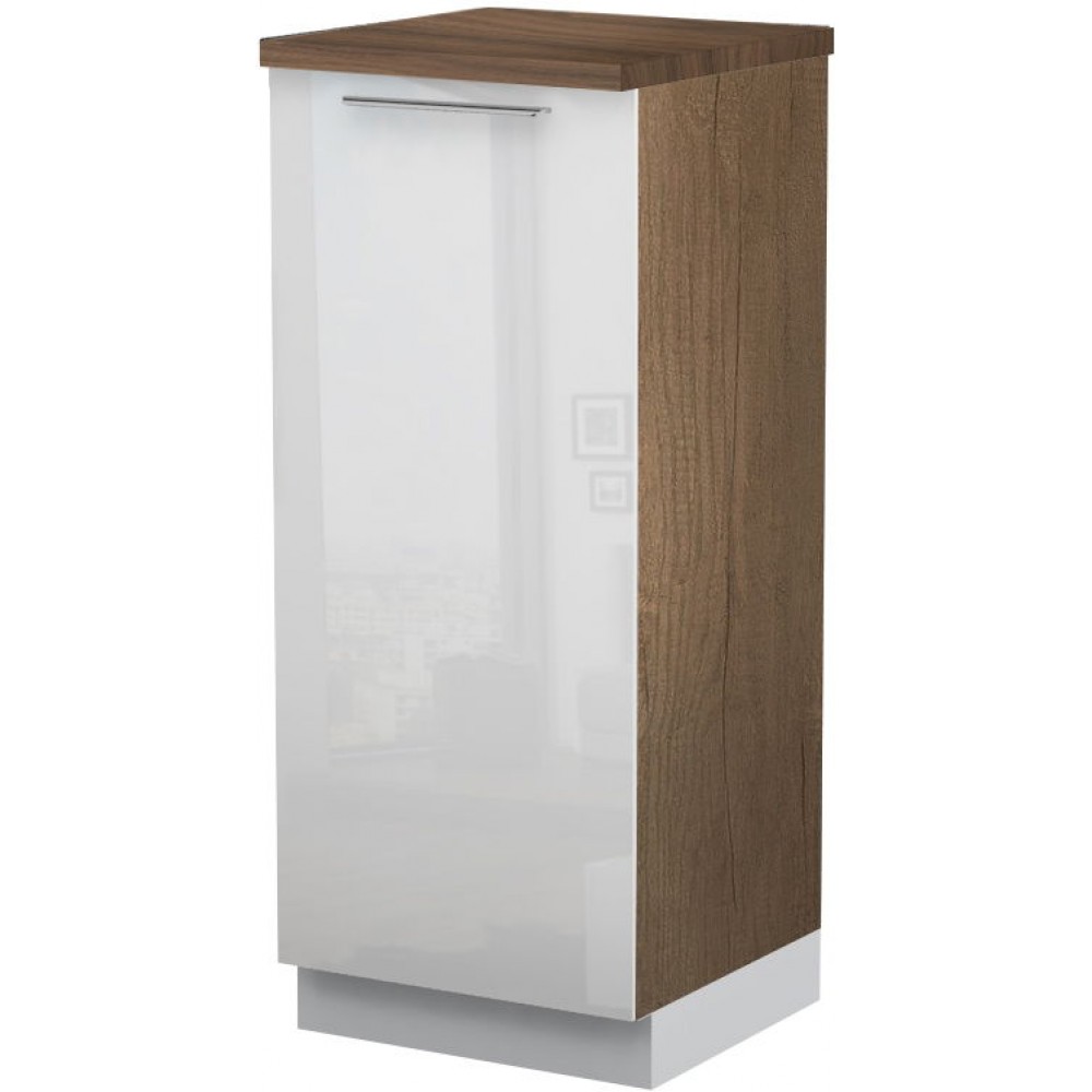Επιδαπέδιο ντουλάπι ψηλό Raval K14-60-1KF-Φυσικό σκούρο - Λευκό γυαλιστερό