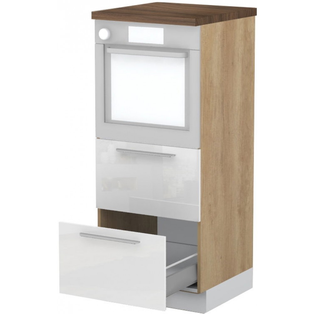 Επιδαπέδιο ντουλάπι φούρνου ψηλό Raval K14-60-2MB-Δρυς - Λευκό γυαλιστερό