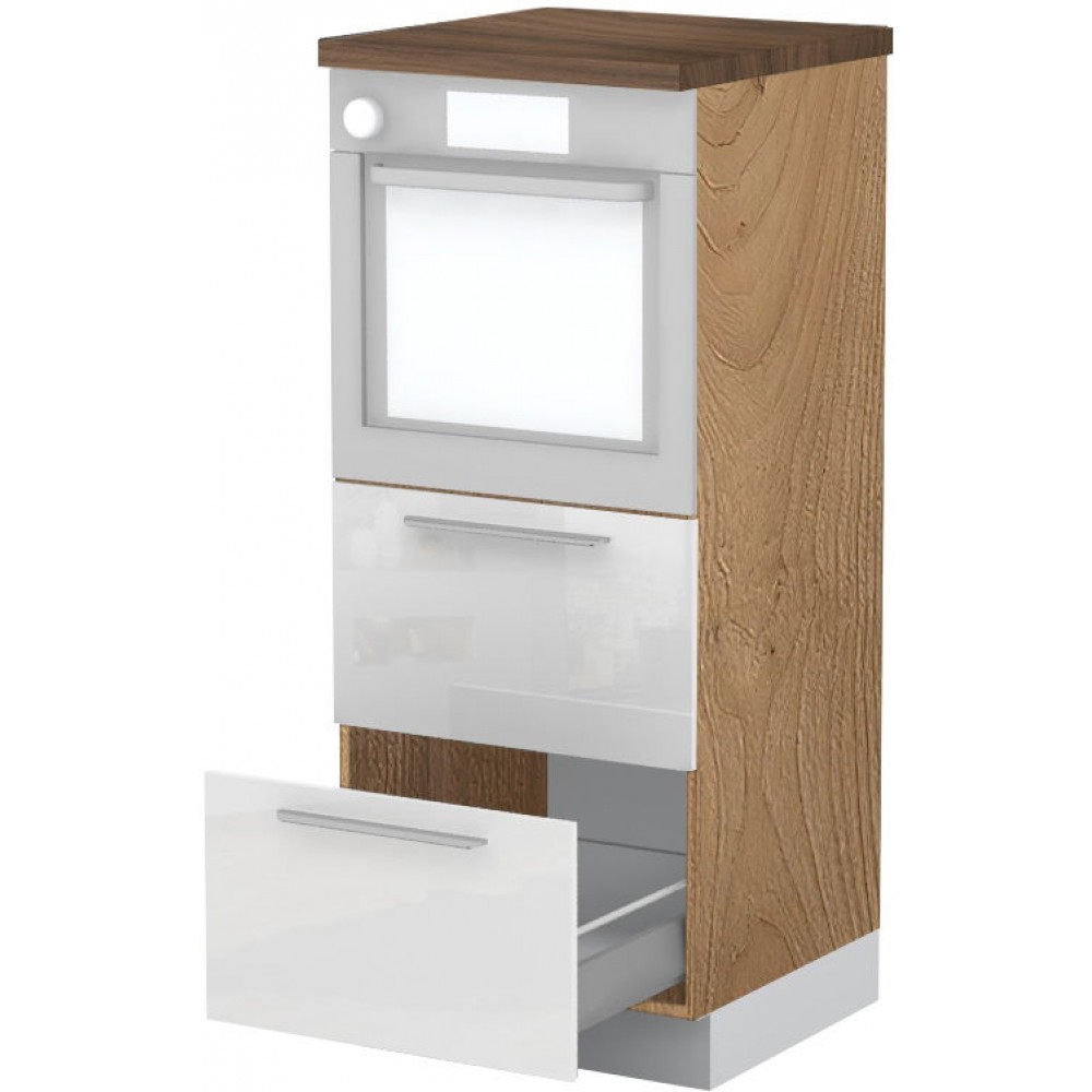 Επιδαπέδιο ντουλάπι φούρνου ψηλό Raval K14-60-2MB-Καρυδί - Λευκό γυαλιστερό
