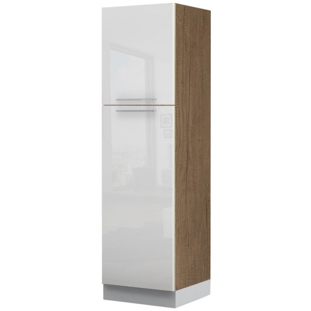 Επιδαπέδιο ντουλάπι ψηλό Raval K21-60-2KF-Φυσικό σκούρο - Λευκό γυαλιστερό