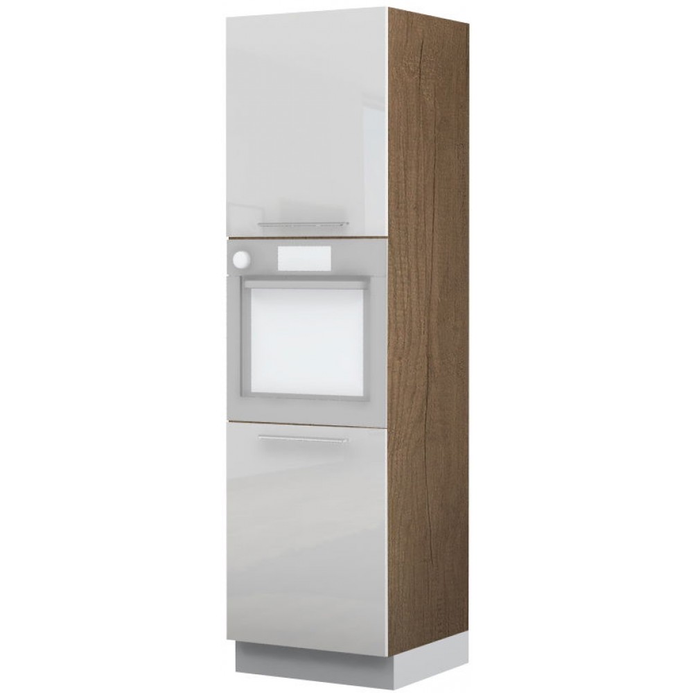 Επιδαπέδιο ντουλάπι φούρνου ψηλό Raval K21-60-2KR-Φυσικό σκούρο - Λευκό γυαλιστερό