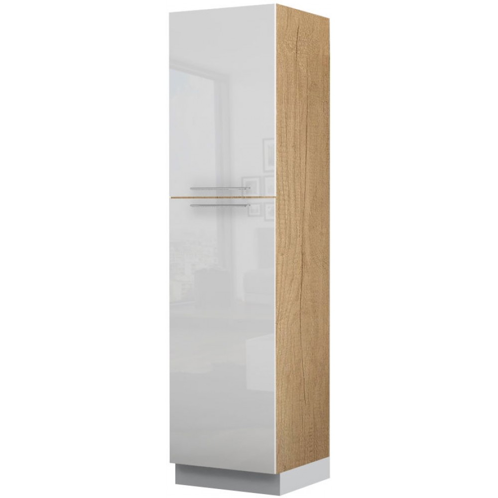 Επιδαπέδιο ντουλάπι ψηλό Raval K23-60-2KF-Φυσικό - Λευκό γυαλιστερό