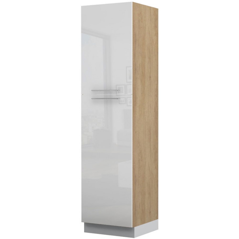 Επιδαπέδιο ντουλάπι ψηλό Raval K23-60-2KF-Δρυς - Λευκό γυαλιστερό