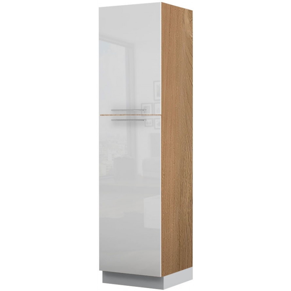 Επιδαπέδιο ντουλάπι ψηλό Raval K23-60-2KF-Καρυδί - Λευκό γυαλιστερό