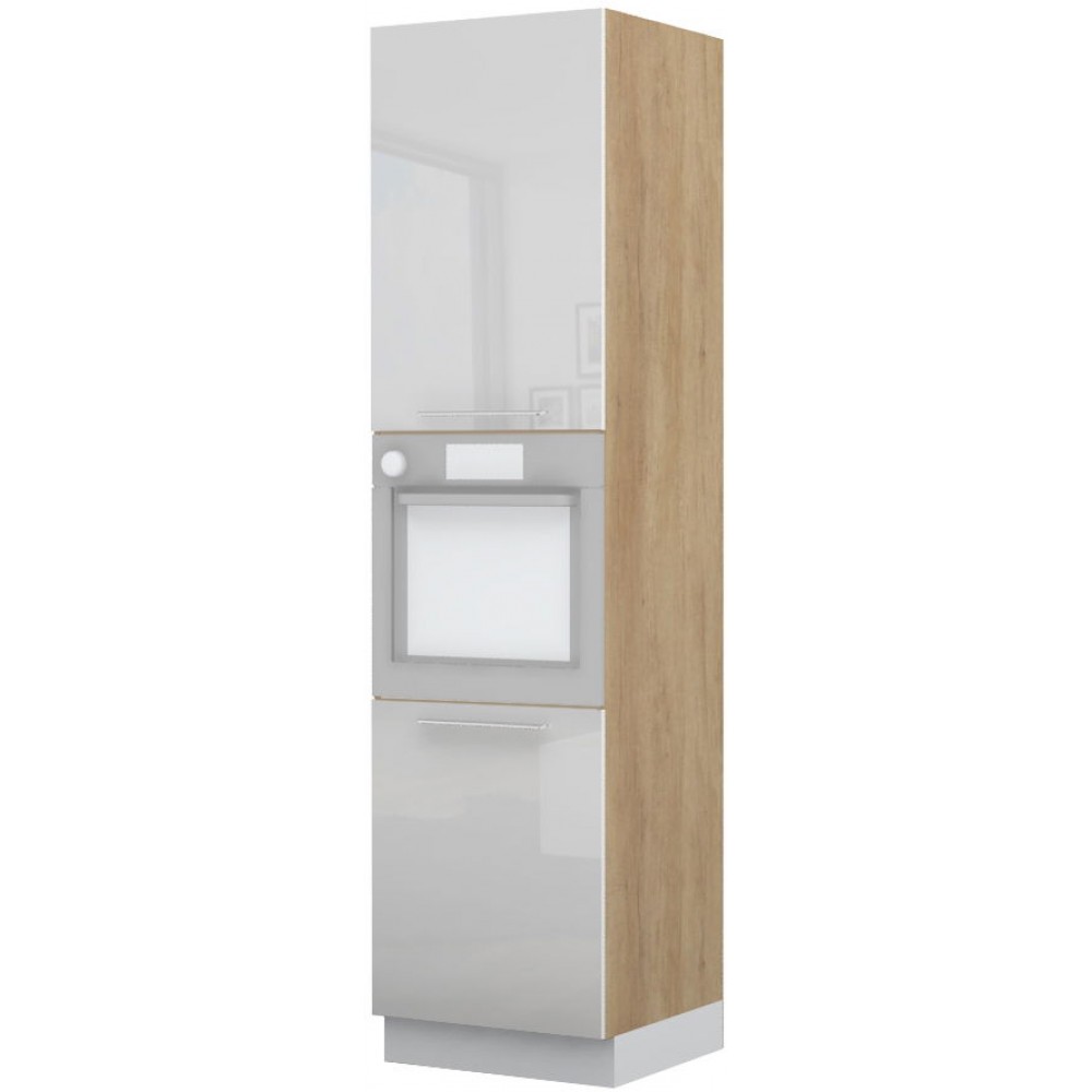 Επιδαπέδιο ντουλάπι φούρνου ψηλό Raval K23-60-2KR-Δρυς - Λευκό γυαλιστερό