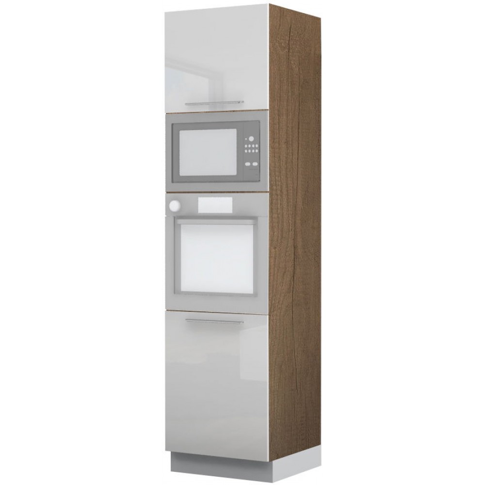 Επιδαπέδιο ντουλάπι φούρνου ψηλό Raval K23-60-RM-Φυσικό σκούρο - Λευκό γυαλιστερό