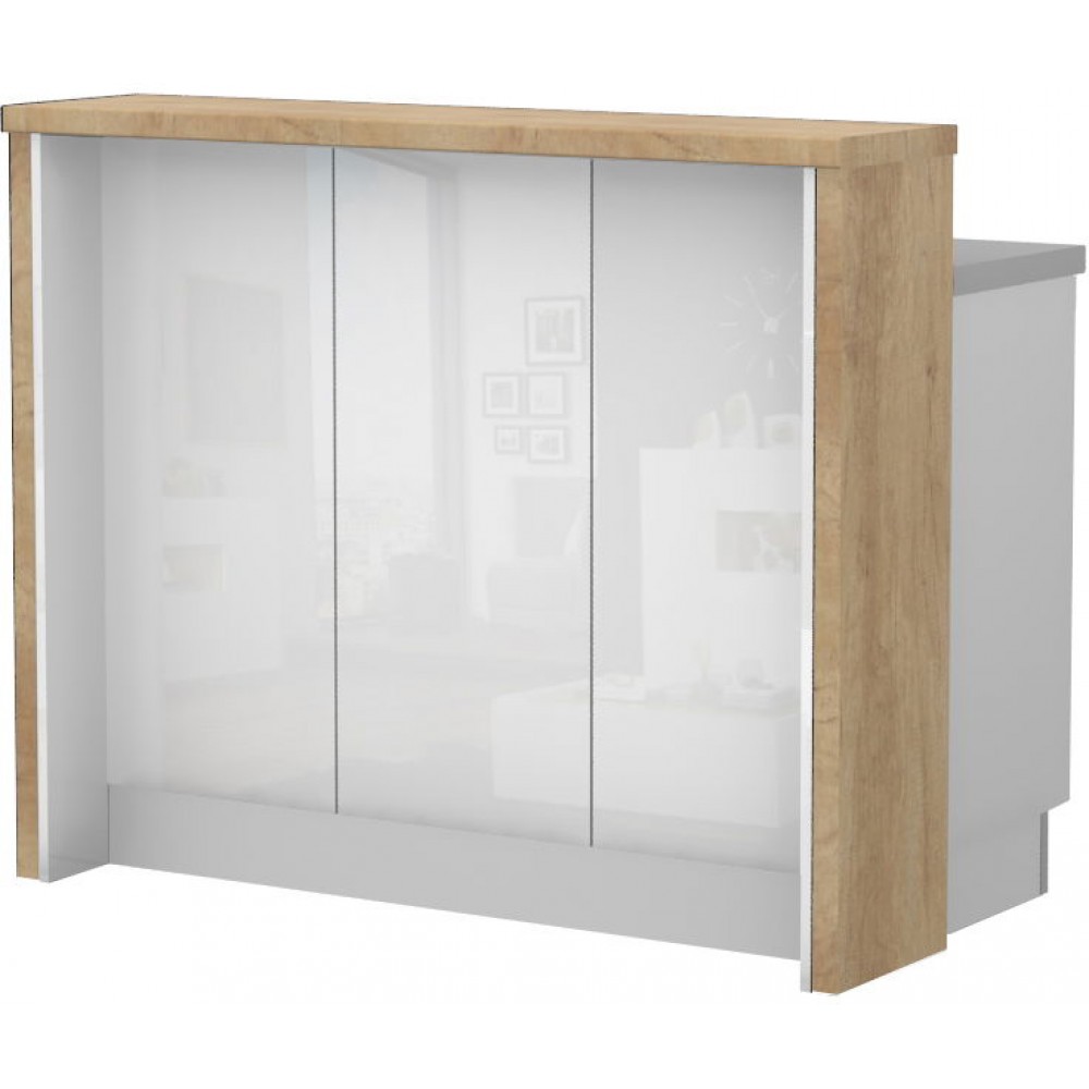 Πάγκος νησίδας Raval-Μήκος: 120 εκ.-Λευκό γυαλιστερό-Nebraska Oak