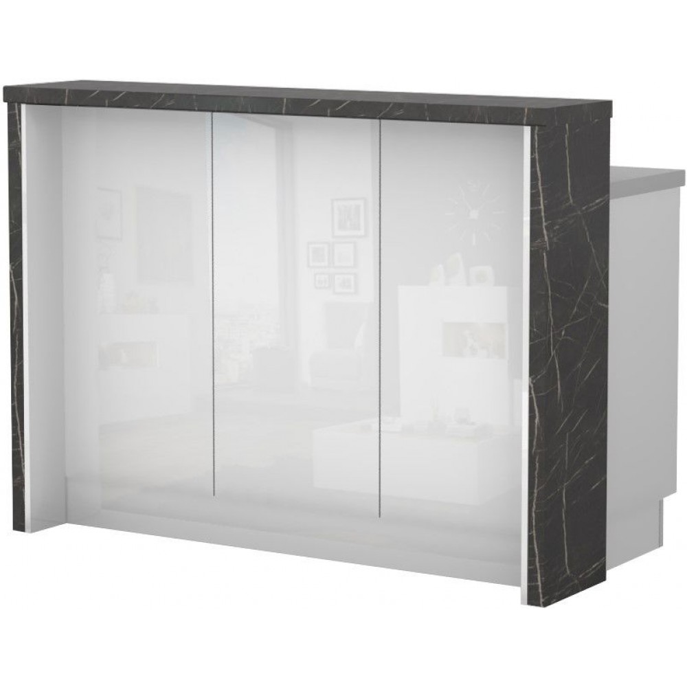 Πάγκος νησίδας Raval-Μήκος: 135 εκ.-Λευκό γυαλιστερό-Black Stone