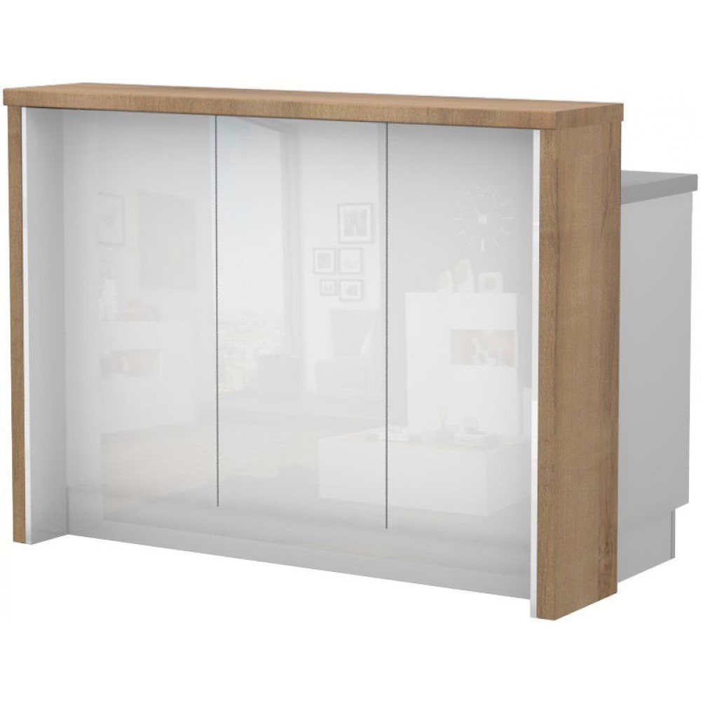 Πάγκος νησίδας Raval-Μήκος: 135 εκ.-Λευκό γυαλιστερό-Pacific Wallnut