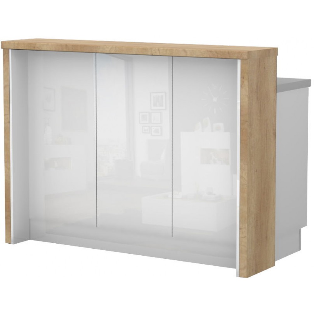 Πάγκος νησίδας Raval-Μήκος: 135 εκ.-Λευκό γυαλιστερό-Nebraska Oak