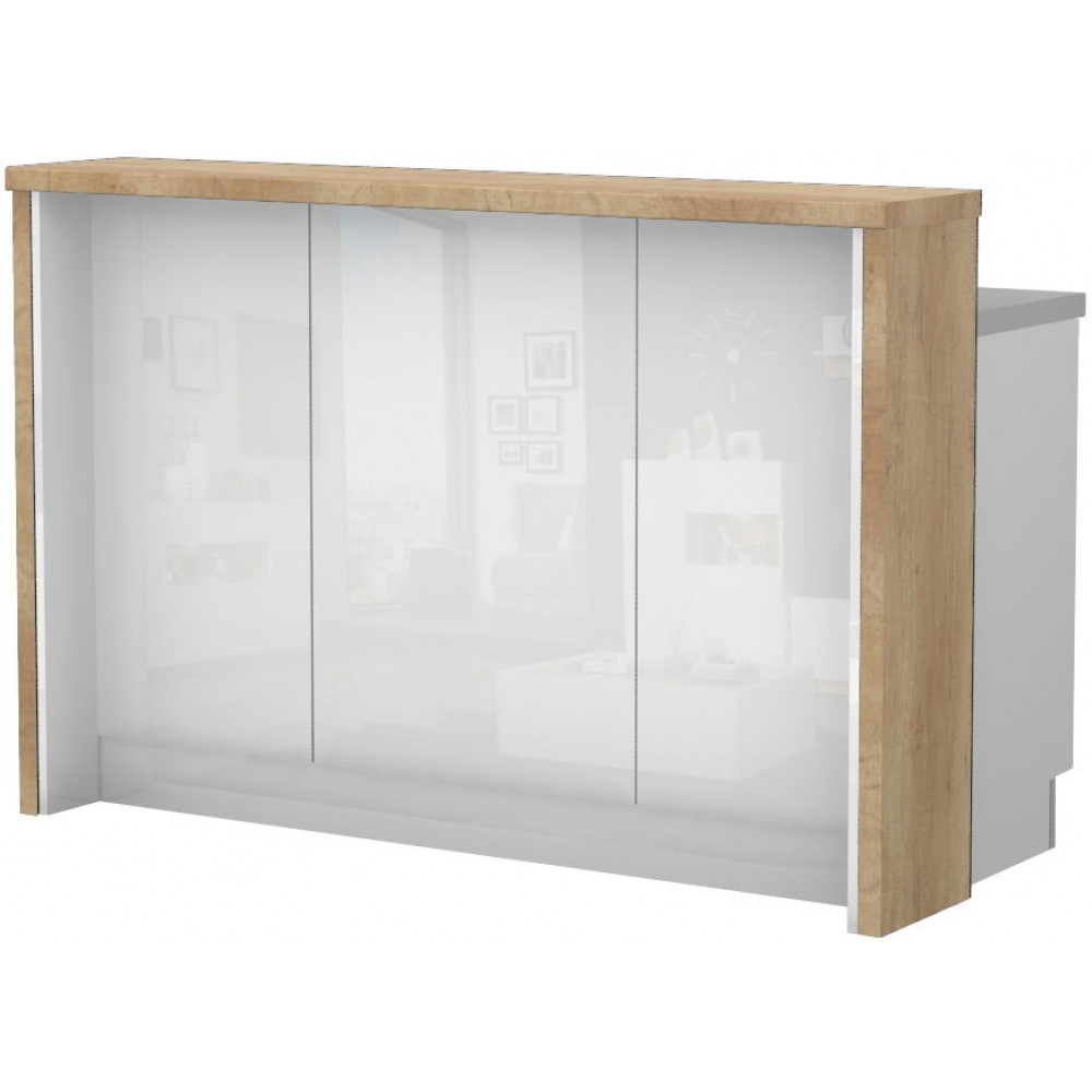 Πάγκος νησίδας Raval-Μήκος: 150 εκ.-Λευκό γυαλιστερό-Nebraska Oak