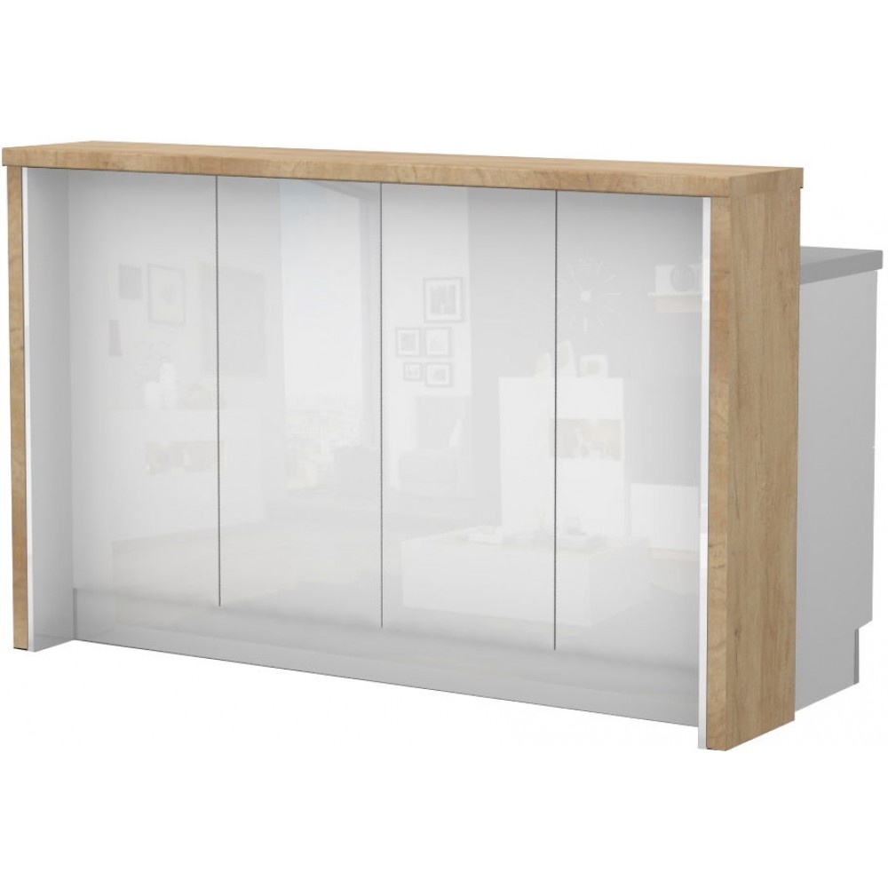 Πάγκος νησίδας Raval-Μήκος: 160 εκ.-Λευκό γυαλιστερό-Nebraska Oak