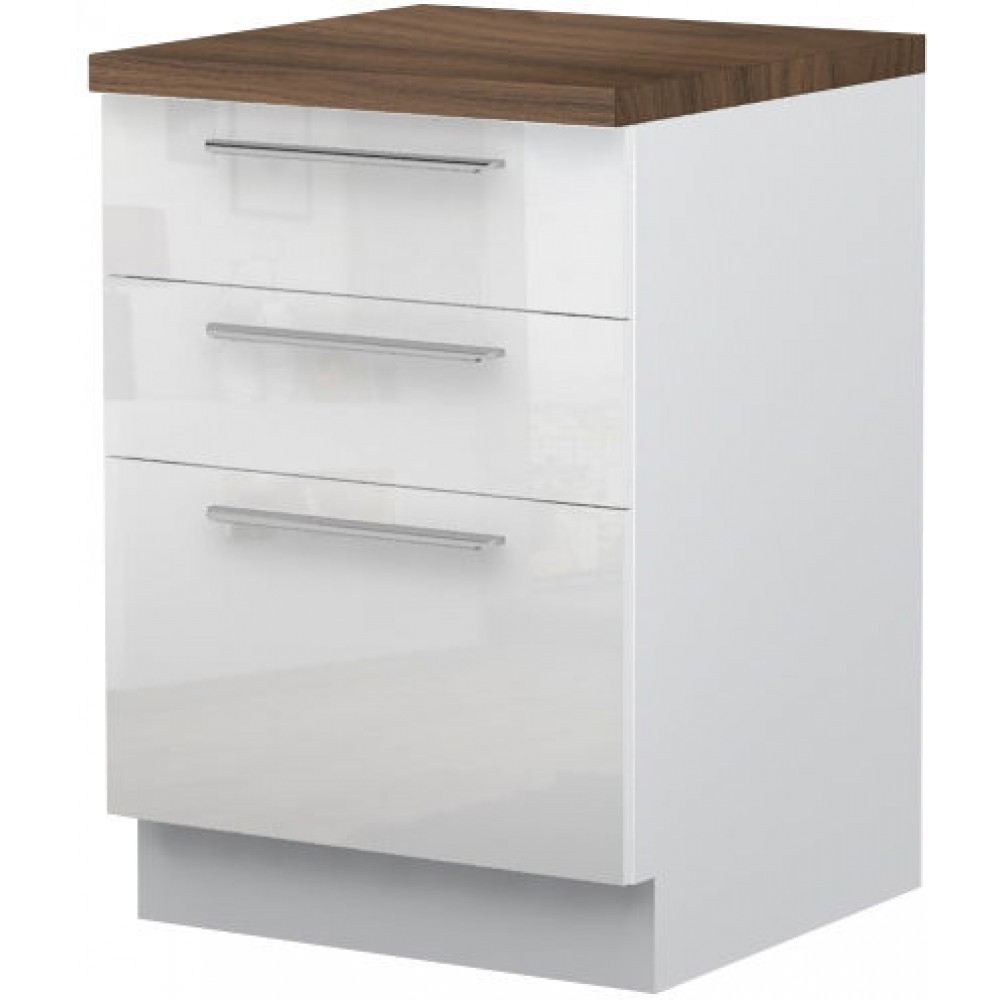 Επιδαπέδιο ντουλάπι Raval R-60-3F-Λευκό - Λευκό γυαλιστερό