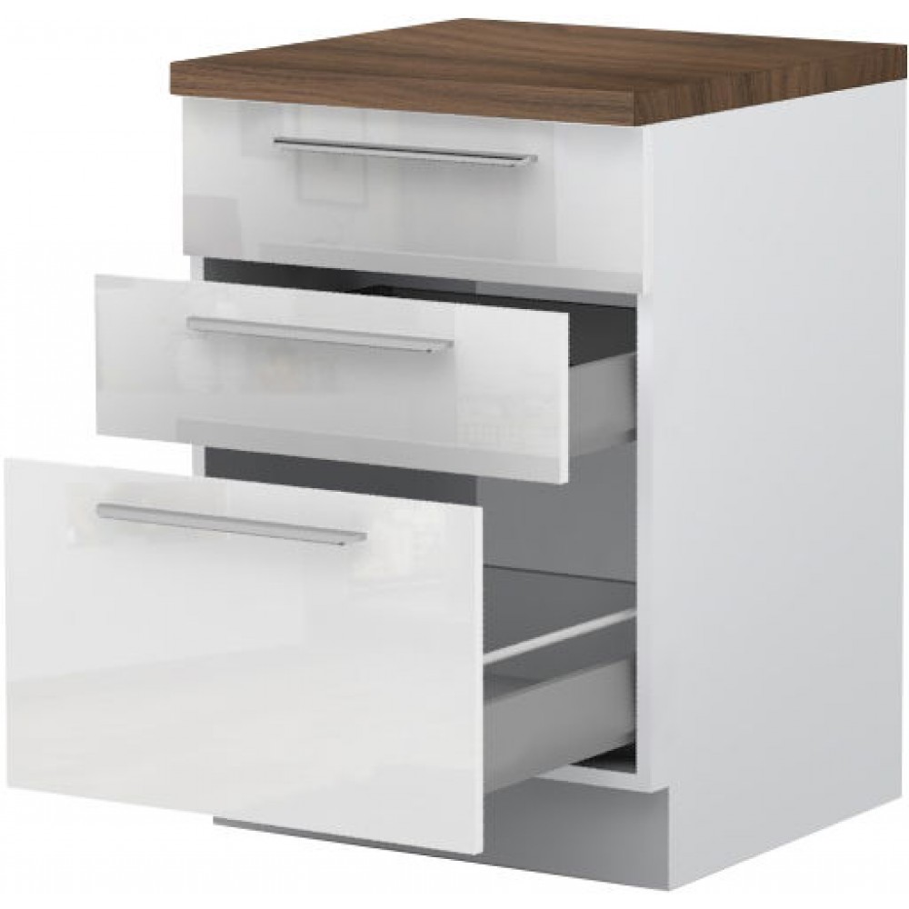 Επιδαπέδιο ντουλάπι Raval R-60-3MBOX-Λευκό - Λευκό γυαλιστερό