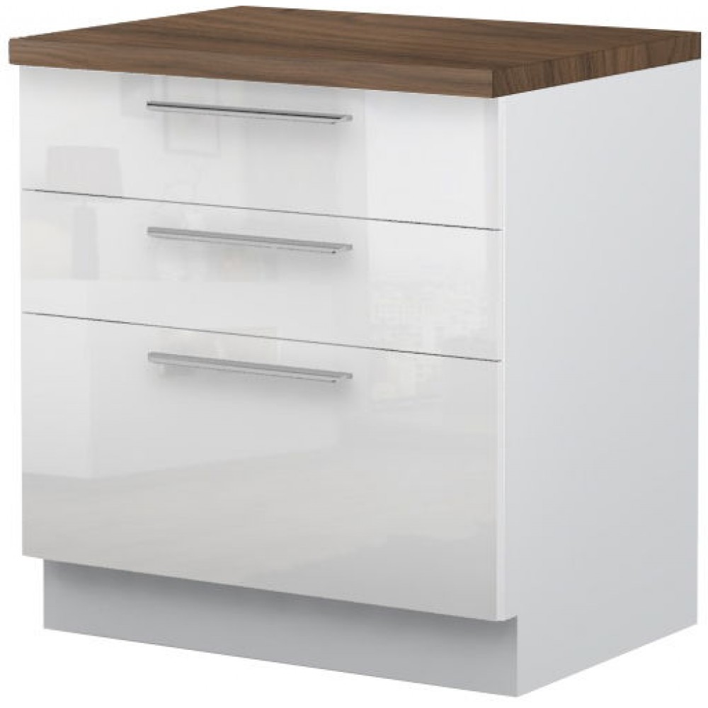 Επιδαπέδιο ντουλάπι Raval R-80-3F-Λευκό - Λευκό γυαλιστερό